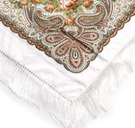Šátek bavlna tisk folklórní vzor 130x130cm bílý/hnědý
