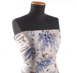 Viskozová šatová látka tisk ptáčci růžová