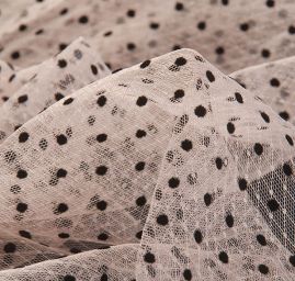 Tyl šatový sametový flock puntík růžovočerný