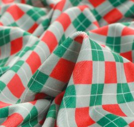 Samet pružný velur tisk káro/kostka zelená/červená