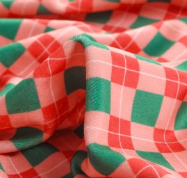 Samet pružný velur tisk káro/kostka červená/zelená