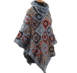 Originální pončo výstřih V + rolák + návleky modrohnědé