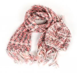 Ručně pletená sada čepice šála růžovošedý melír