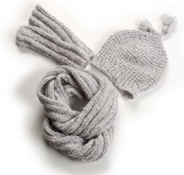 Ručně pletená sada čepice/tunel/návleky sv.šedá